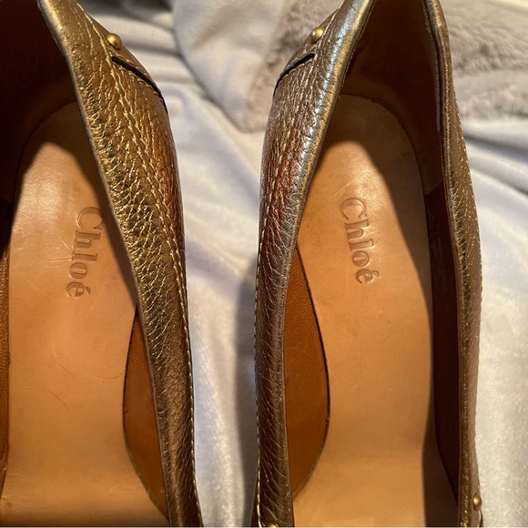 Chole mettalic peep toe stacked heels, size 38 - Picture 2 of 12